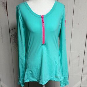 Lilly Pulitzer Kona Sunguard UPF 50+ Seaside Aqua Top Women's Medium, EUC